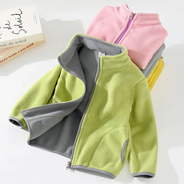 MQTIME  -   Boys Girls Fleece Coat Winter Kids Warm Casual Jackets Autumn Children Zipper Fashion Outerwear Clothes 3-10 Years Old